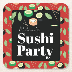 Sushi Party Rolls Geburtstagsname Rechteckiger Pappuntersetzer