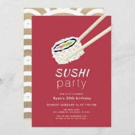 Sushi Party Simple Burgundy & Gold Geburtstag Einladung