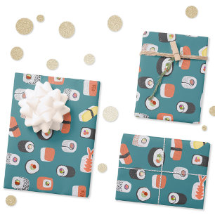 Sushi Pattern Aquamarin Green Geschenkpapier Set
