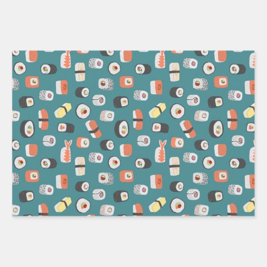 Sushi Pattern Aquamarin Green Geschenkpapier Set (Vorderseite 2)