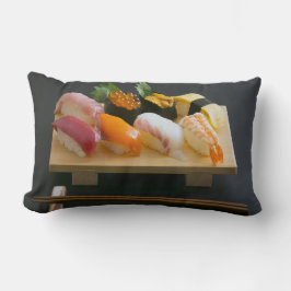 Sushi plate on wood - Japanese food cushion Lendenkissen