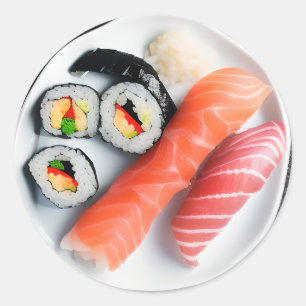 Sushi-Platte   Realistisches Essen Runder Aufkleber