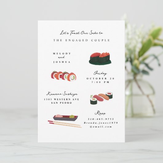 Sushi Pre Wedding Party White Einladung (Stehend Vorderseite)