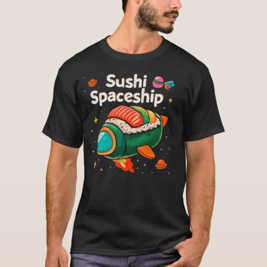 Sushi-Raumschiff 🍣 🚀 | Kawaii Food in Space Art T-Shirt (Vorderseite)