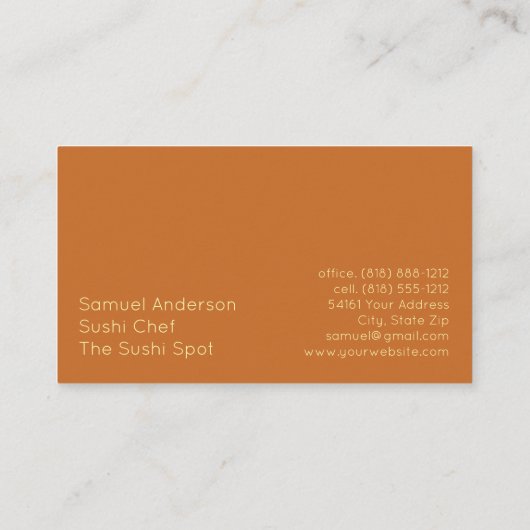 Sushi Restaurant Sushi Koch Business Card Visitenkarte (Rückseite)