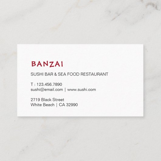 Sushi Restaurant Visitenkarte (Rückseite)