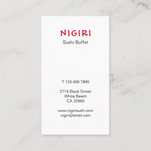 Sushi Restaurant Visitenkarte (Rückseite)