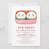 Sushi Rice Ball Kawaii Twins Baby Shower Einladung (Vorderseite)