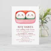 Sushi Rice Ball Kawaii Twins Baby Shower Einladung (Stehend Vorderseite)