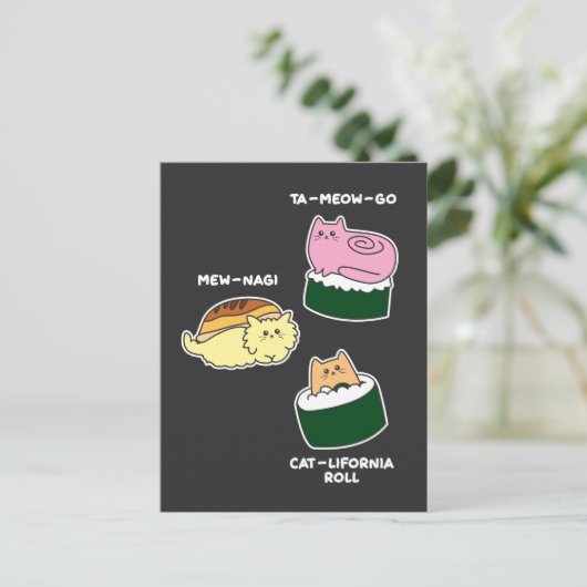Sushi Roll Cat Animal Puff Postkarte (Stehend Vorderseite)