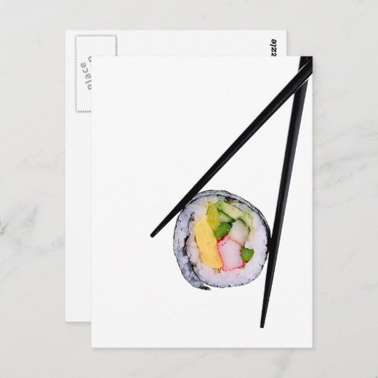 Sushi Roll & Chopsticks - Maßgeschneiderte Vorlage Postkarte (Vorne/Hinten)