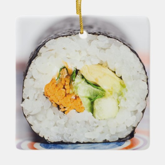 Sushi roll Fisch und Reis Keramikornament (Vorderseite)