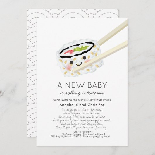 Sushi Roll Kawaii Baby Shower by Mail Einladung (Vorne/Hinten)