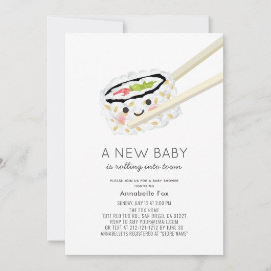 Sushi Roll Kawaii Baby Shower Einladung (Vorderseite)