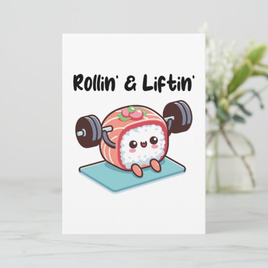 Sushi Roll Lifting Weights Einladung (Stehend Vorderseite)