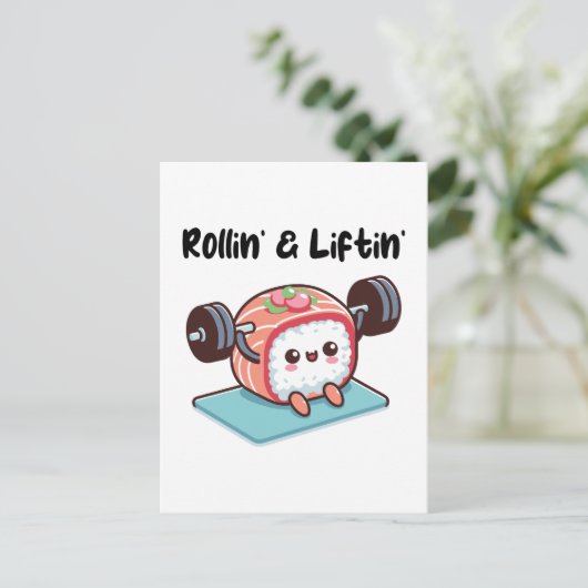 Sushi Roll Lifting Weights Postkarte (Stehend Vorderseite)