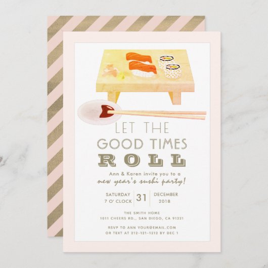 Sushi Roll Pink Neujahrs-Party Einladung (Vorne/Hinten)