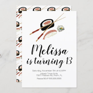 Sushi Roll Salmon Teen Birthday Hibachi Restaurant Einladung