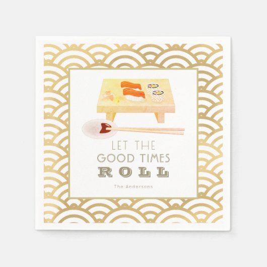 Sushi Roll White x Gold Wave Musterpapier Napkins Serviette (Vorderseite)