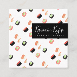 Sushi-Rollen-Essstäbchen-Aquarell-Restaurant-Logo Quadratische Visitenkarte