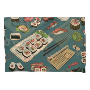 Sushi Rollen: Farbig Nahtlos Vintag. Kissenbezug