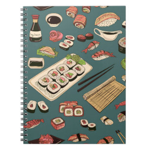 Sushi Rollen: Farbig Nahtlos Vintag. Notizblock
