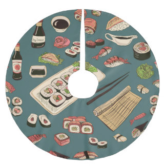 Sushi Rollen: Farbig Nahtlos Vintag. Polyester Weihnachtsbaumdecke