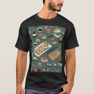 Sushi Rollen: Farbig Nahtlos Vintag. T-Shirt