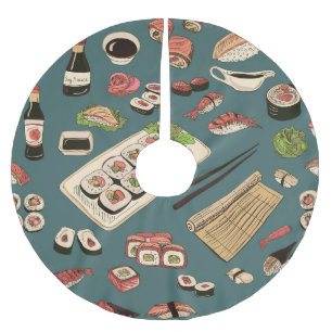 Sushi-Rollen: Farbige nahtlose Vintage. Polyester Weihnachtsbaumdecke
