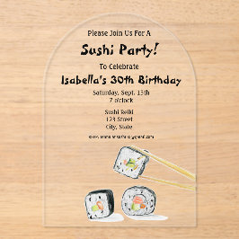 Sushi-Rollen mit Chopstick-Party Acryleinladungen