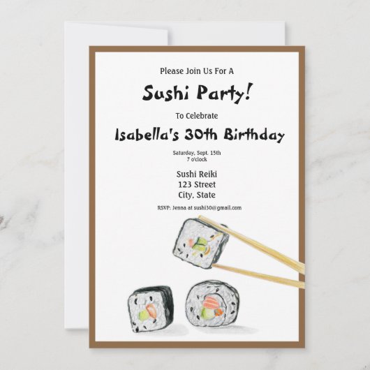 Sushi-Rollen mit Chopstick-Party Einladung (Vorderseite)