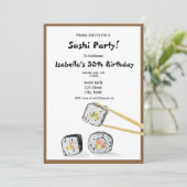 Sushi-Rollen mit Chopstick-Party Einladung (Stehend Vorderseite)