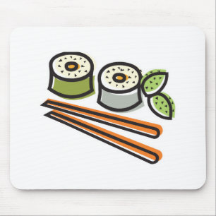 Sushi-Rollen und Essstäbchen Mousepad