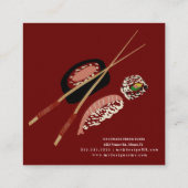 Sushi Rolls Chopstick Burgandy Restaurant Logo Quadratische Visitenkarte (Rückseite)