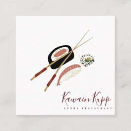 Sushi Rolls Chopstick Burgandy Restaurant Logo Quadratische Visitenkarte