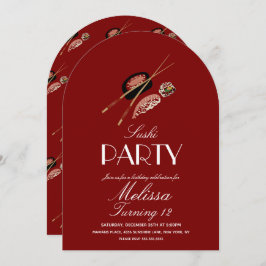 Sushi Rolls Chopsticks Japan Saki Birthday Party Einladung