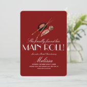 Sushi Rolls Chopsticks Japan Saki Bridal Shower Einladung (Stehend Vorderseite)