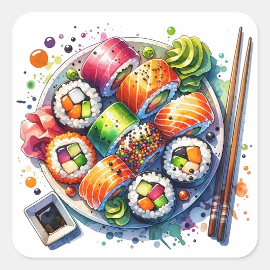 Sushi Rolls Fun Food Quadratischer Aufkleber (Vorderseite)
