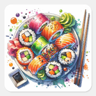 Sushi Rolls Fun Food Quadratischer Aufkleber