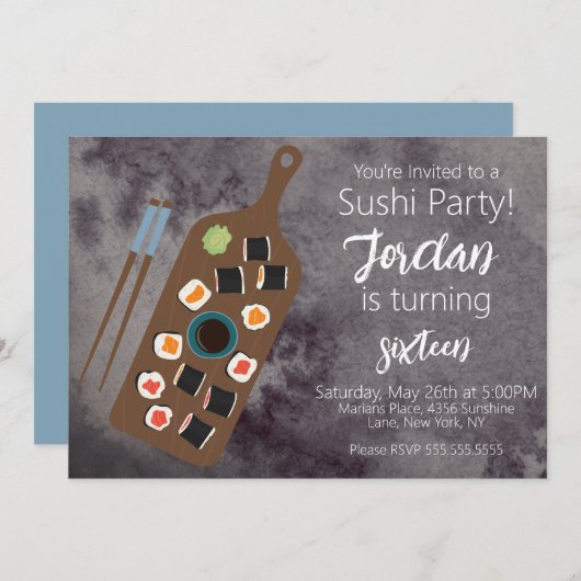 Sushi Rolls Hibachi Asian Restaurant Party Invita Einladung (Vorne/Hinten)