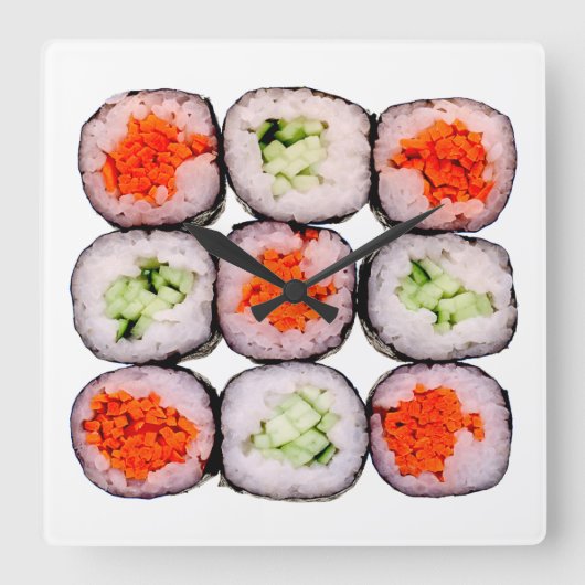Sushi Rolls Japanese Food Template Quadratische Wanduhr (Vorderseite)