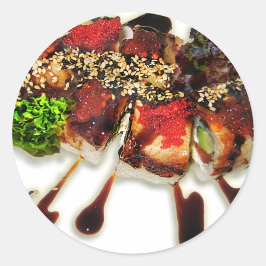 Sushi Rolls Sesame Ginger Wasabi Japan Küche Runder Aufkleber (Vorderseite)