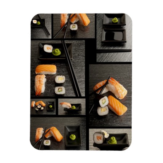 Sushi-Sammlung auf schwarzem Hintergrund Magnet (Vertikal)