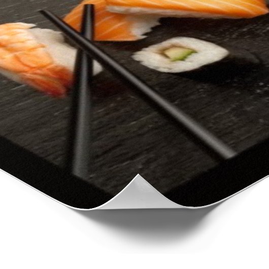Sushi-Sammlung auf schwarzem Hintergrund Poster (Ecke)