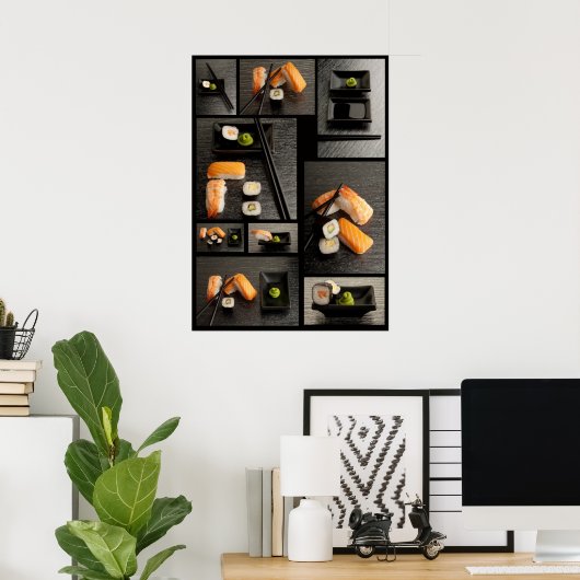 Sushi-Sammlung auf schwarzem Hintergrund Poster (Heimbüro)