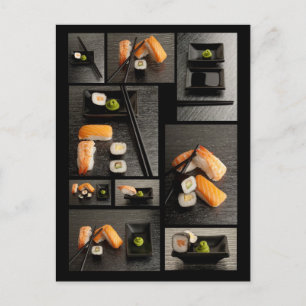 Sushi-Sammlung auf schwarzem Hintergrund Postkarte