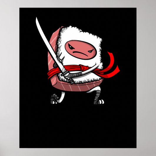 Sushi Samurai Ninja Kawaii Japanisches Essen Poster (Vorne)