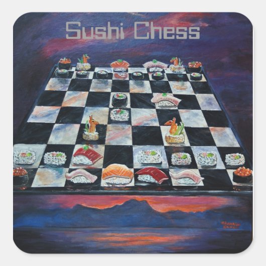 Sushi Schess Quadratischer Aufkleber (Vorderseite)