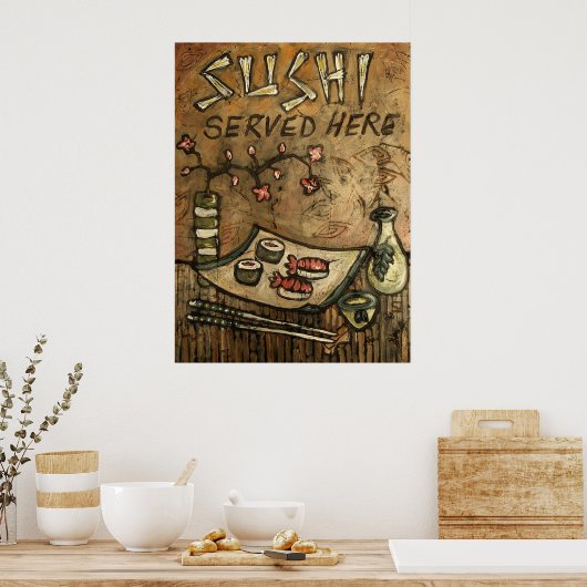 Sushi serviert hier poster (Küche)