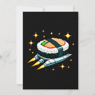 Sushi Spaceship Pixel Art Flying Sushi Roll Design Dankeskarte